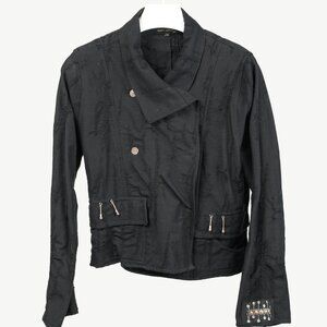 Caty Lesca Black Textured Wool & Cotton Metal-Accent Jacket
